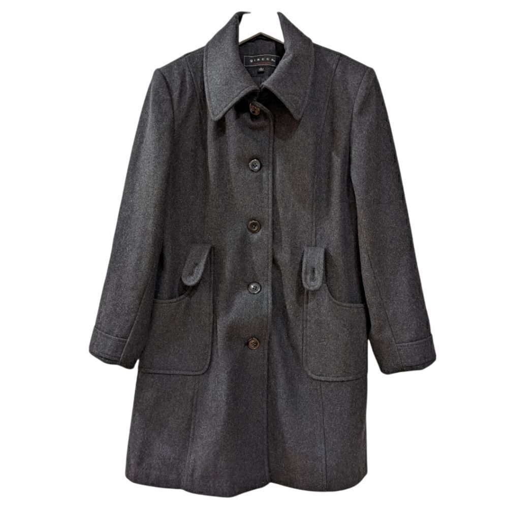 Giacca Women's Charcoal Grey Buttoned Wool Coat Size L